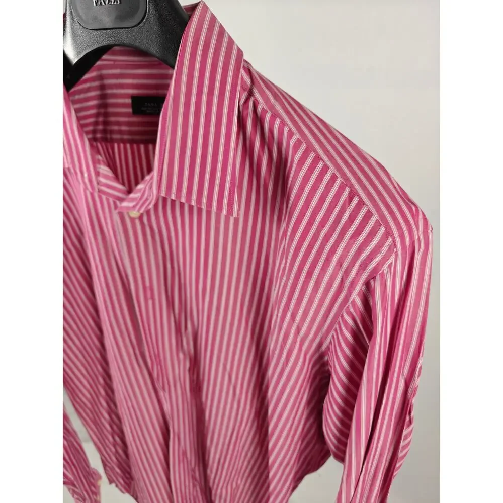 Men's Zara Man Dress Shirt Pink Striped Size 44 / 17